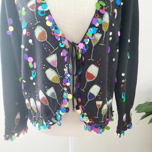 Design Options Phillip Jane Gordon Party Cocktail Sequin Cardigan Ugly Sweater L - Picture 2 of 15